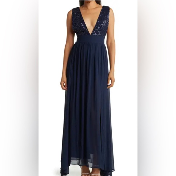 Elegant Navy Blue Sequin top Maxi Dress